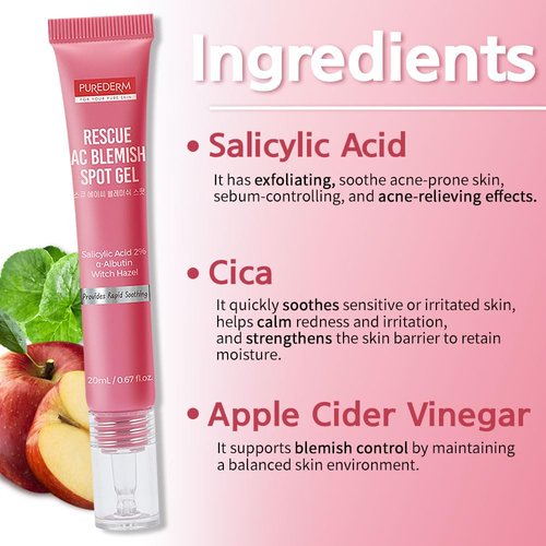 Purederm Blemish Spot Treatment Gel - Soothing Acne Care with 2% Salicylic Acid | 20ml