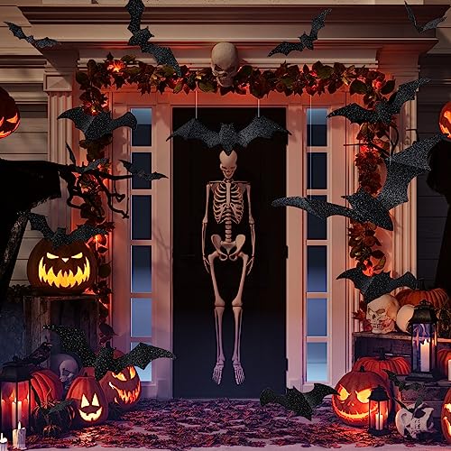 Large 3D Bat Wall Decor Set - Glitter Halloween Decorations for Home & Party