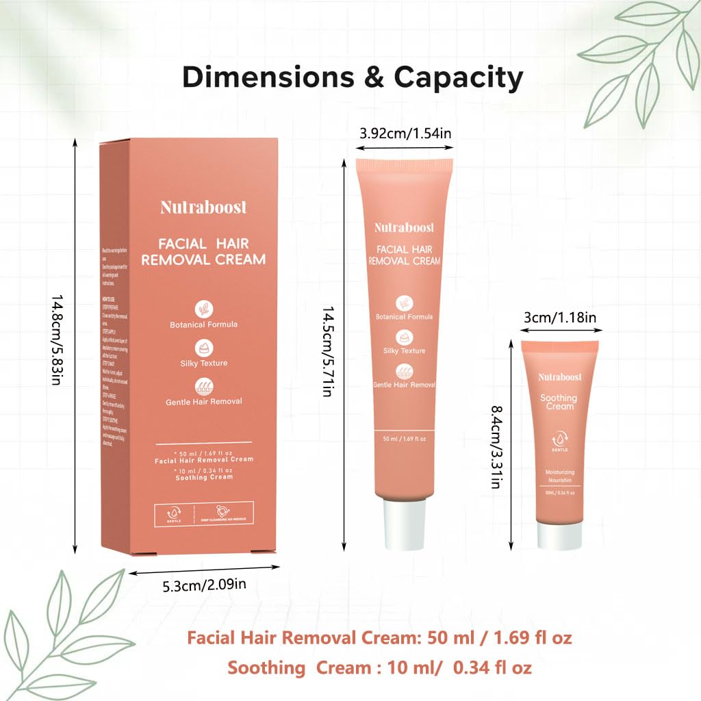 Women's facial hair removal cream,（4 Min, 7 Days Smooth） suitable for upper lip and chin hair removal, two in one, containing soothing cream, suitable for sensitive skin (3pcs)