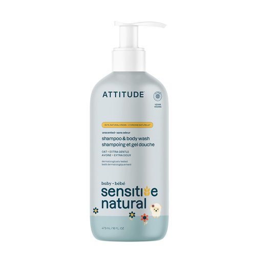 ATTITUDE Baby 2-in-1 Shampoo & Body Wash - EWG Verified, Unscented, Vegan & Cruelty-Free | 16 Fl Oz