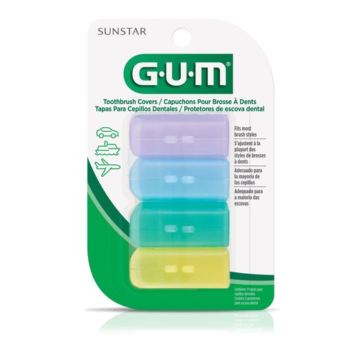 GUM Toothbrush Cap, Toothbrush Covers for Travel or Home Use, 4 Pastel Colors, Sanitizing Toothbrush Protector, 4 Covers(Pack of 6)