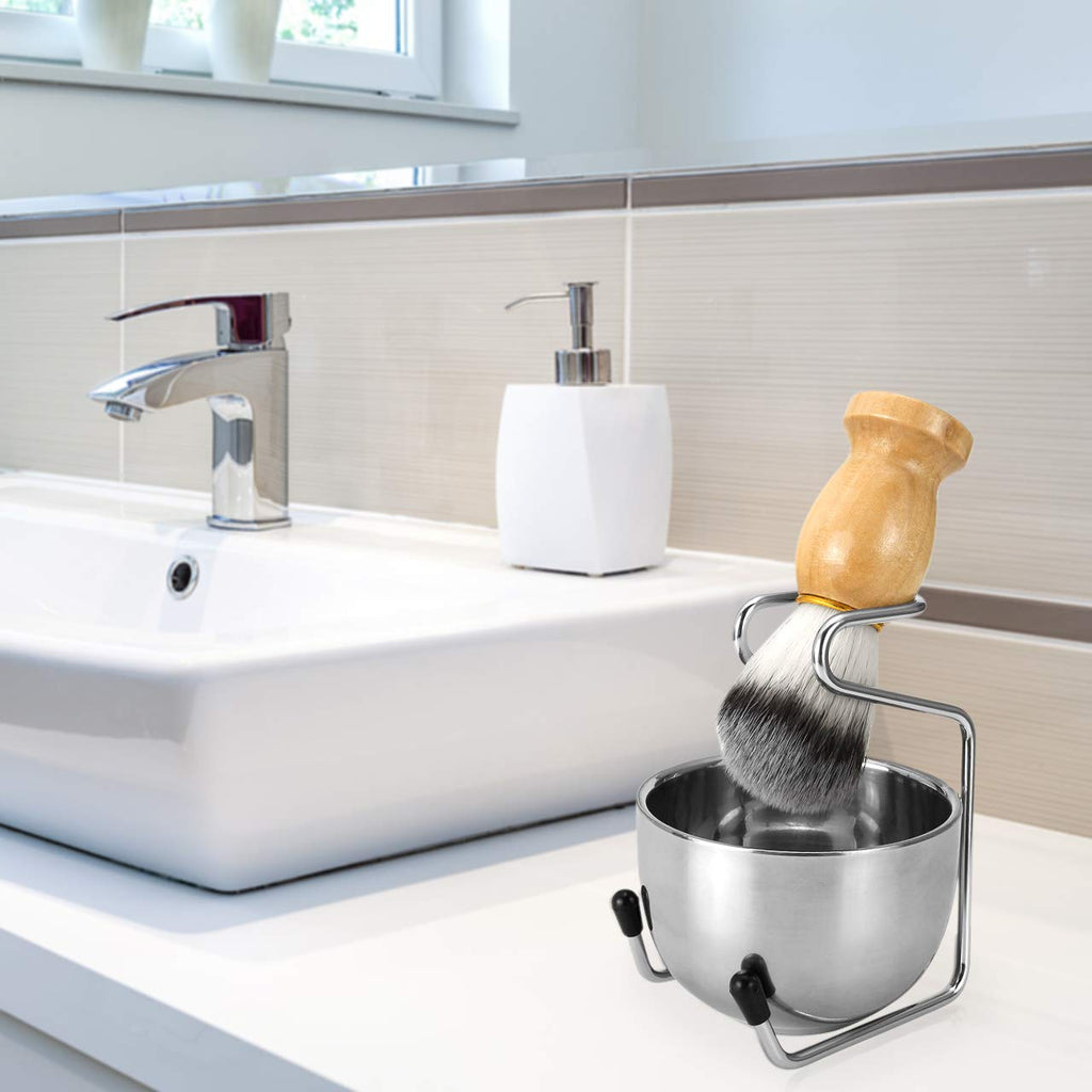 Wismee 3 In 1 Shaving Brush Set Shaving Soap Bowl & Shaving Stand & Badger Hair Shaving Brush Kit Shaving Cleaning Tool for Men (Silver+soap)