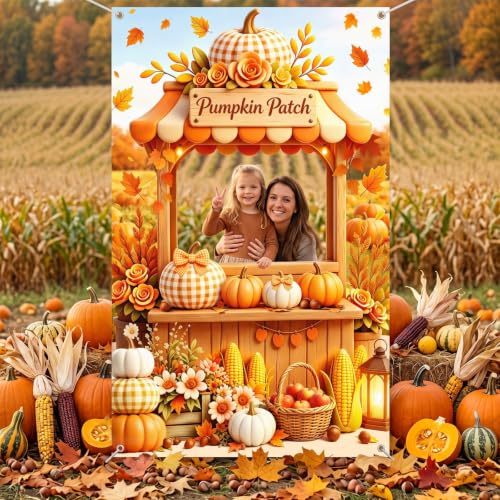 Fall Photo Banner with Pumpkin Cutout 3.6x6ft Halloween Thanksgiving Decor