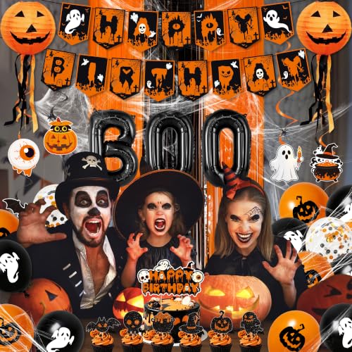 Halloween Birthday Party Decorations Set - Black & Orange Party Supplies for Kids & Adults