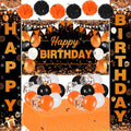 Orange & Black Birthday Decorations Set - Banner Balloons Tablecloth Pompoms - Variation: Orange Black