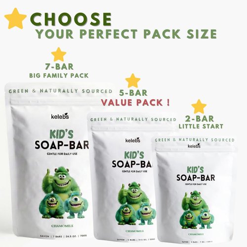 KELEBS Hypoallergenic Kids Soap Bar 2-Pack - Organic Chamomile Body Wash for Gentle Cleansing