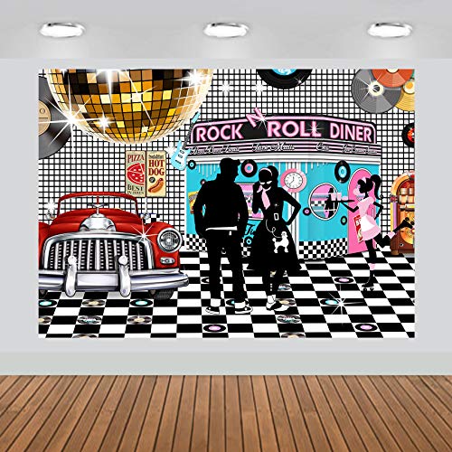 50s Diner Backdrop Vinyl Banner 7x5 ft Rock and Roll Theme Party Decoration - Variation of THIS listing