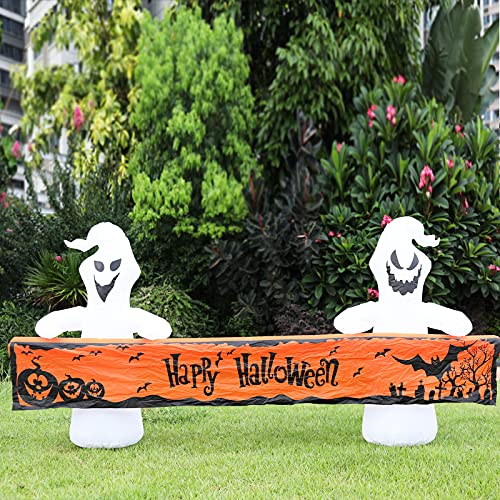 8FT Ghost Inflatable Halloween Yard Decor with Happy Halloween Banner - Outdoor Lighted Ghosts