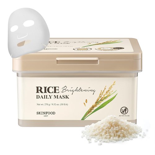 SKINFOOD Rice Daily Sheet Mask - 5-Minute Firming & Nourishing Hydration for Smooth, Clear Skin | Bulk Pack (30 Masks)