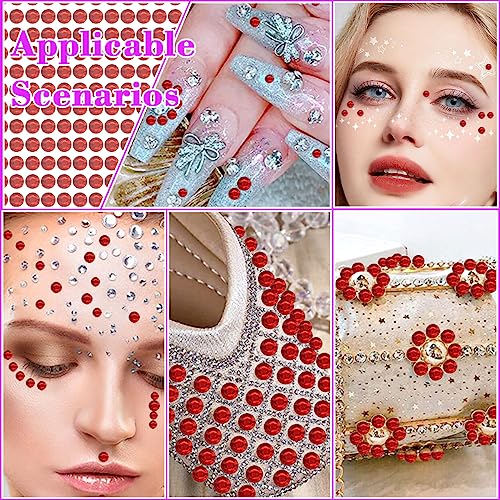 Self-Adhesive Rhinestone Face Gems Set - Red 3/4/5/6mm, 1799 Pcs, Makeup & Body Decoration - Variation 01.a-Red-3/4/5/6mm