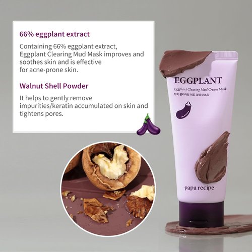 Papa Recipe Eggplant Clearing Mud Cream Mask - Deep Pore Purifying & Hydrating | Gentle Exfoliation for Sensitive Skin