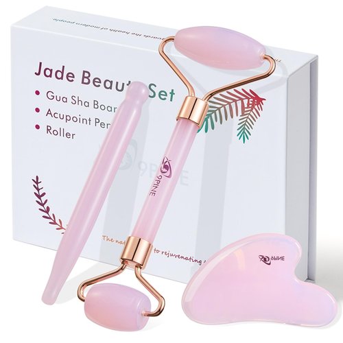9 9PINE Valentines Day Gifts for Women,Wife,Girls,3-in-1 Gua Sha & Jade Roller Facial Tools Set -Jade Roller & Gua Sha Kit& Facial Massage PenFacial Massage Device for Skincare, Best Gift (Pink)