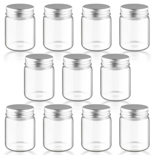 DynnnDy 10Pcs 60ml/2oz Mini Clear Mason Jars Empty Glass Bottles with Aluminum Lids Round Containers for Cosmetics,Food Storage,Travel & Crafts