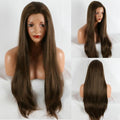 Kalisa Brown Lace Front Wig for Women High Density Long Silky Straight Dark Brown Natural Color Glueless Wig Heat Resistant Fiber Synthetic Pre Plucked Wigs for Daily Wear 24inch