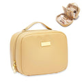 BAKLUCK Travel Makeup Bag Large Capacity Cosmetic Bags with Compartment Open Flat Make up Organizer Waterproof Leather for Women,Yellow