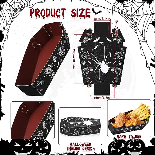 24 Pack Halloween Coffin Snack Trays with Skull Pumpkin Spider Demon Variations