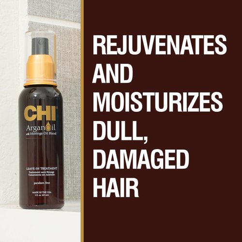 CHI Argan Oil Leave-In Treatment - Lightweight Formula with Moringa Oil for Moisturizing Dull Hair | 3 Oz