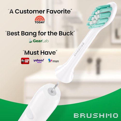 Brushmo Plaque Control Toothbrush Heads - 8 Soft Dupont Replacement Heads for Philips Sonicare | White