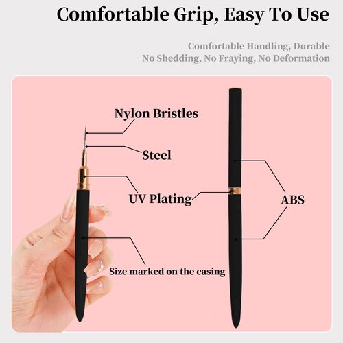 Keepzi Professional Detail Nail Art Paint Liner Brush Set, 5Pcs Small Polish Design Tech Nail Tip Fine Line Striping Brushes, 25/15/11/9/7Mm Skinny Long Bristle Nails Drawing Pincel Para Uñas (Black)