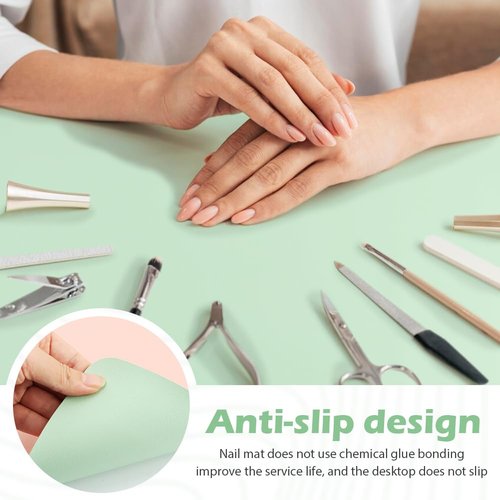 Foldable Nail Mat, Waterproof Manicure Pad 23.62x15.75 Inch | Perfect for Manicure at Home or Salon | Easy to Clean, Portable Design (Green+Pink)
