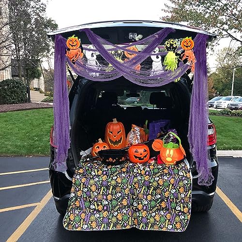 Halloween Creepy Cloth Decoration Set with Spider Web and 3D Bats - Indoor Outdoor Horror Scene Decor