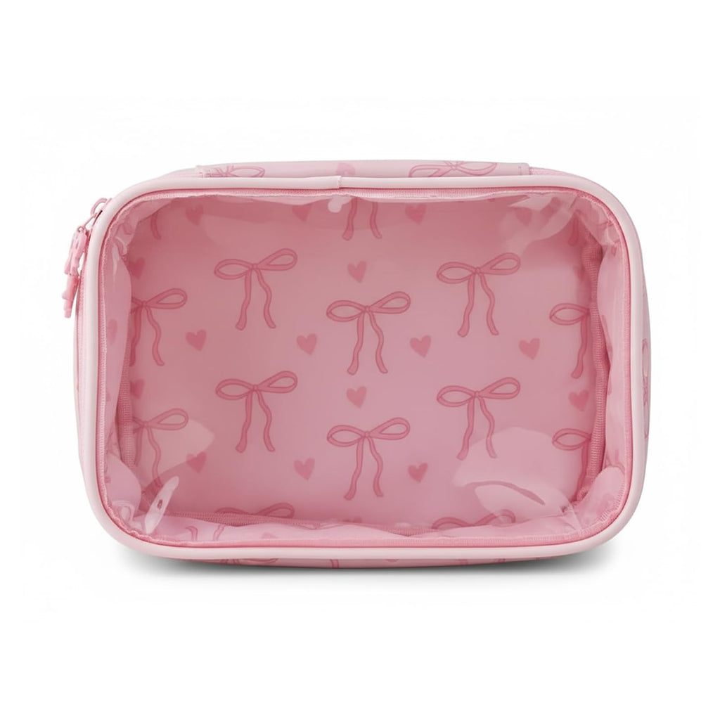 Werncy Women's bow cosmetic bag, transparent waterproof suitable for travel cute cosmetic bag girlfriend mother bridesmaid gift