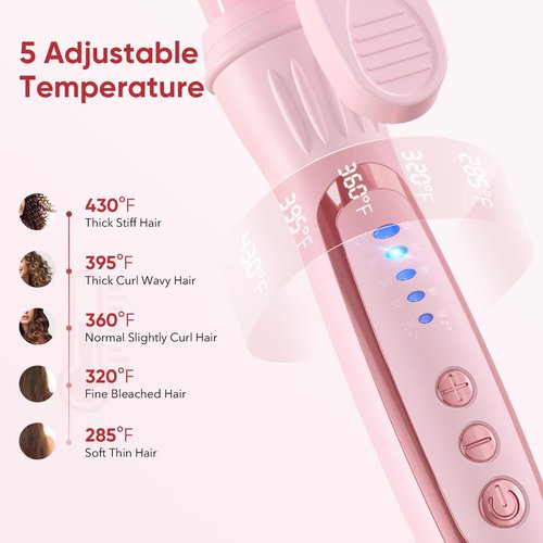 Ryanboo 1 Inch Curling Iron, 5 Temperature Settings, Professional Spring Hair Iron for All Hair Types, Max 430℉ with Heat Resistant Mat (1 Inch Pink)