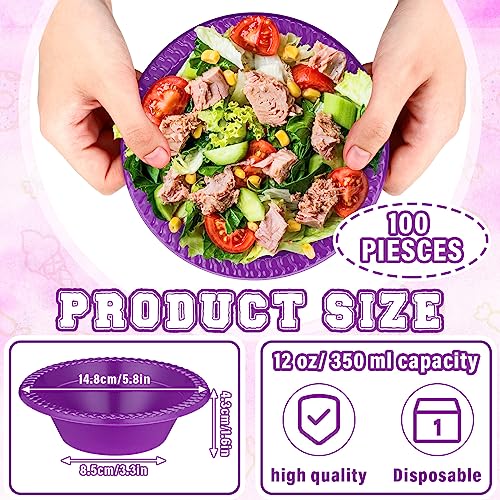 Purple Disposable Plastic Bowls for Parties - 100 Pack, 12oz