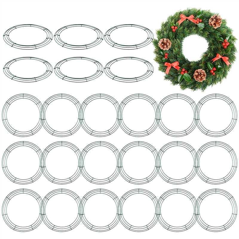 24 Pack 14 Inch Wire Wreath Frames for Holiday & Seasonal Decorations - Dark Green