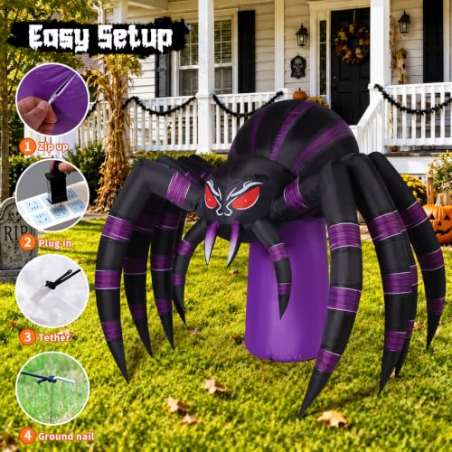 7 Ft Inflatable Halloween Spider with LED Lights Outdoor Yard Decor