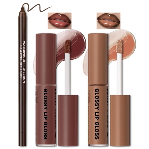 HOSAILY Nourishing Lip Gloss Kit - Hydrating, Non-Sticky Plumping Lip Oil & Liner Combo | Natural Nude Tints