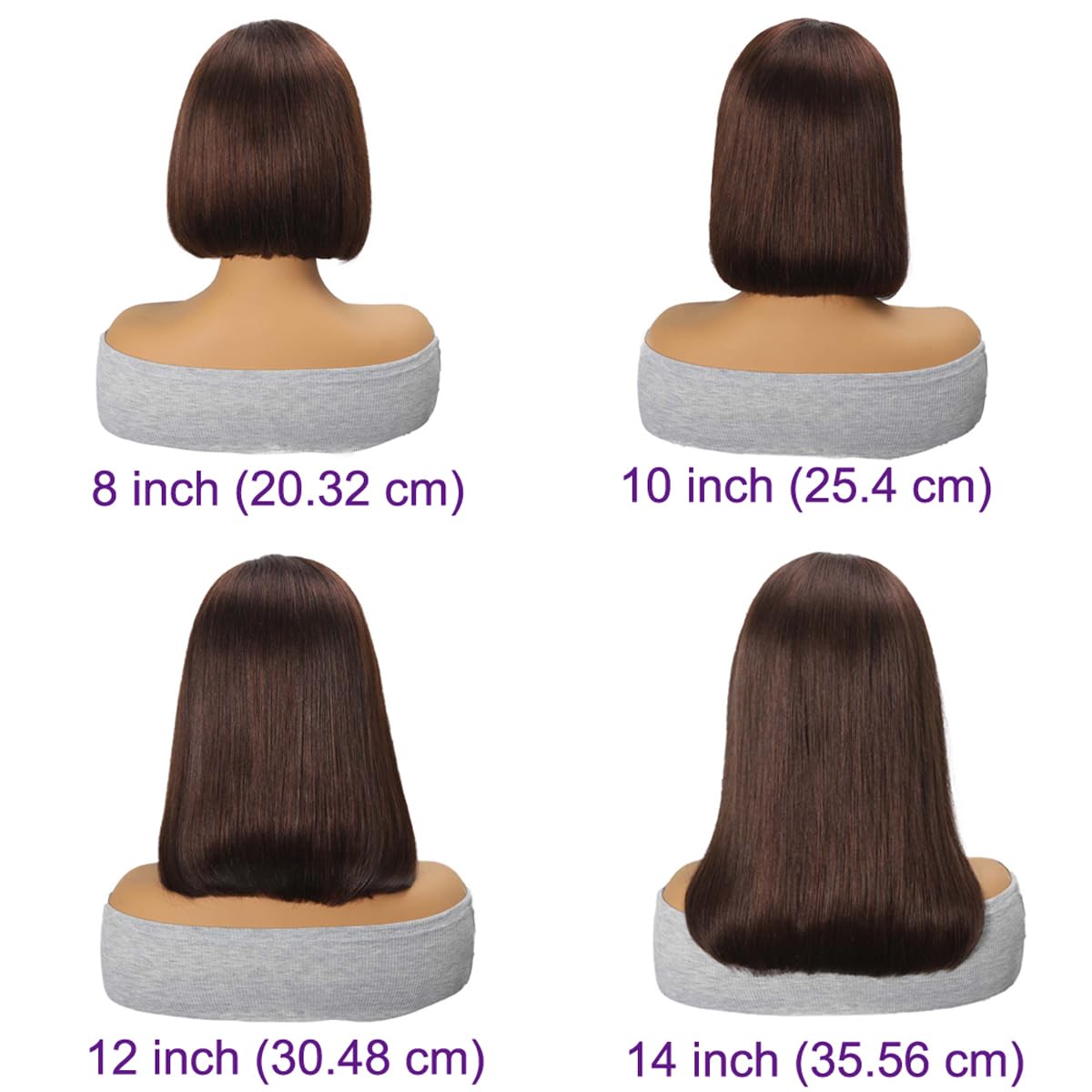 YOUFA Mocha Brown Lace Front Human Hair Wigs Pre Plucked 13x4 Transparent Swiss Lace Frontal Short Bob Wigs Blunt Cut Bob Style Bone Straight Human Hair Wigs (Chocolate Brown, 8 inch)