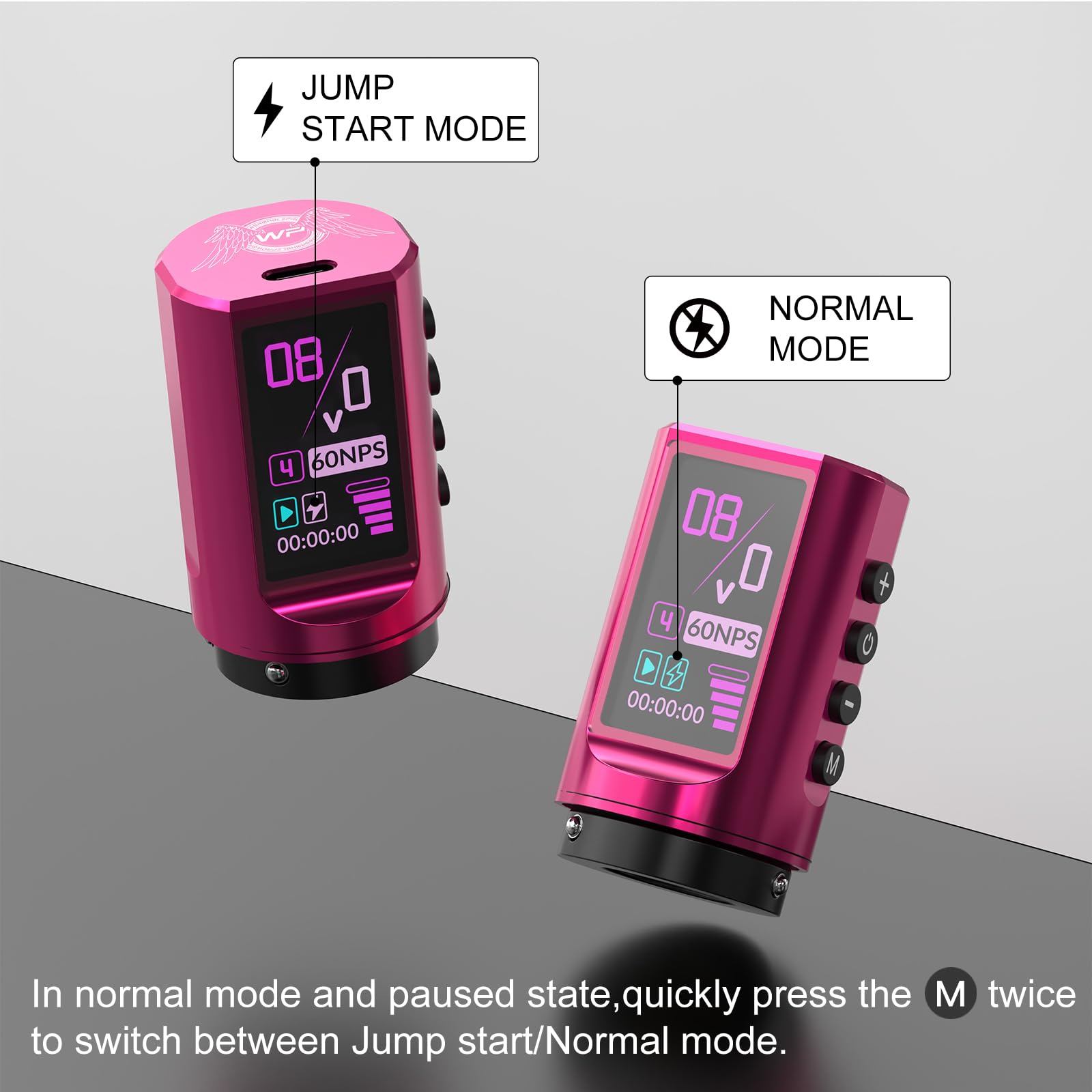 WORMHOLE PRO 80PCS Tattoo Gun Kit with 7 Adjustable Strokes, 1,800 mAh Capacity Replacement Power Supply, Digital LED Display, 20Pcs Tattoo Needles for Artists VIRGO - Pink