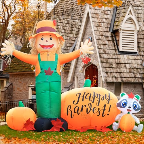 6ft Inflatable LED Lighted Halloween Scarecrow & Pumpkin Yard Decoration - Fall Festive Outdoor Decor with Built-in Lights — Variation of Scarecrow-F
