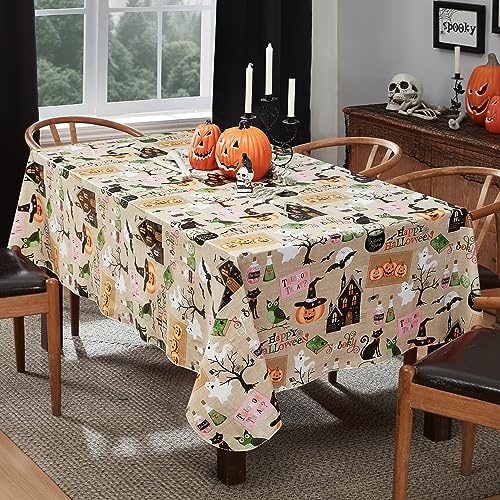 Halloween Witches Brew Vinyl Rectangular Tablecloth 60 x 102 Inch with Flannel Backing - Witch Ghost Pumpkin Design - Variation of THIS listing