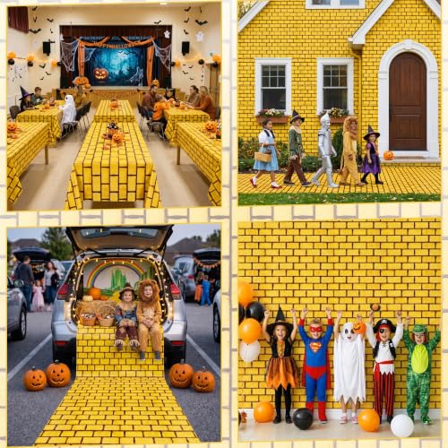 Yellow Brick Tablecloth Roll 100FT x 54IN Halloween Party Cover with Cutter