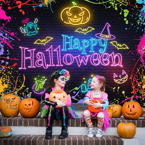 Neon Halloween Backdrop 8x6FT Party Decor Banner - Realistic Digital Print