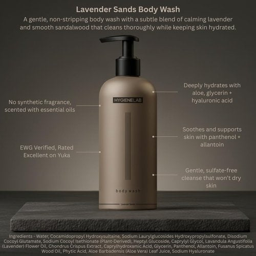 HygieneLab Men's Natural Body Wash - Ultra Hydrating Lavender Sands Scent | EWG Verified, Sulfate-Free (10 oz)