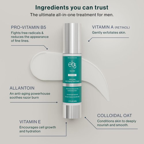 eb5 Men’s All-in-one Anti-Aging Face Cream | Formulated with Retinol, Vitamins E, B5, and A to Moisturize, Reduce Lines and Soothe Razor Burn - 1.7 Fl Oz