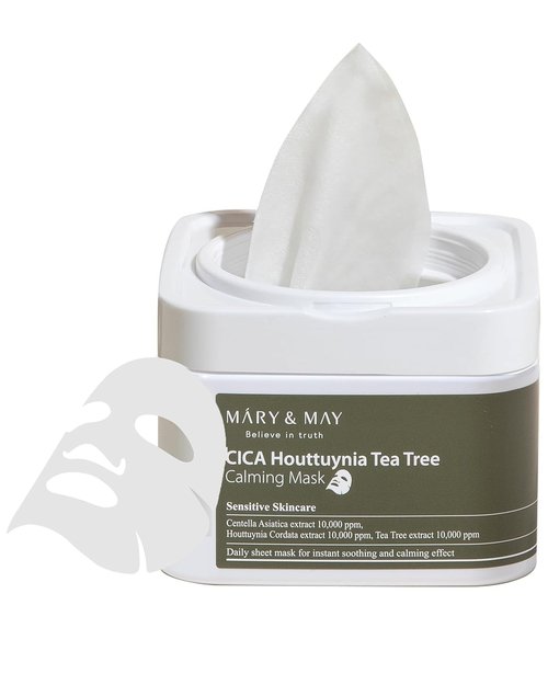 Mary&May CICA Houttuynia Tea Tree Calming Mask - Soothing & Moisturizing Sheet Masks | 30 Hypoallergenic Sheets