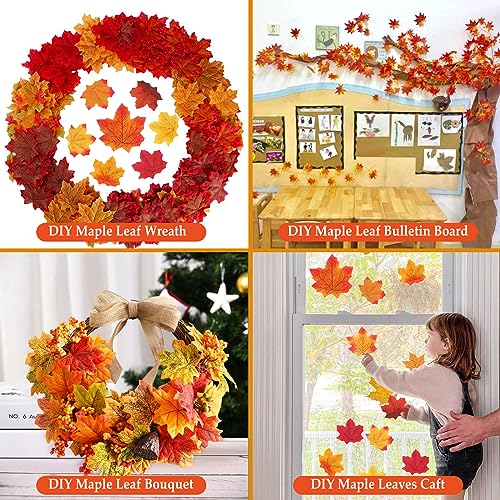 Fall Leaves Decor Set - Artificial Maple Leaves for Wreaths Bouquets & Holiday Crafts, 300 Pieces
