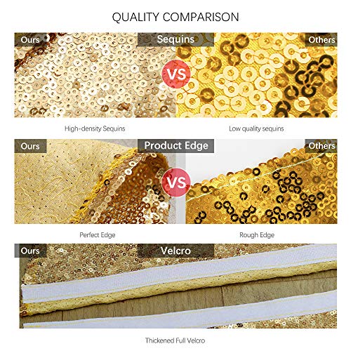 Shiny Gold 48 Inch Sequin Christmas Tree Skirt for 6ft-8ft Trees - Glitter Holiday Decor