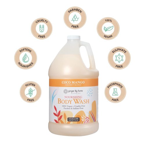 Ginger Lily Farms Botanicals Nourishing Body Wash, Coco Mango, 100% Vegan & Cruelty-Free, Coconut Mango Scent, 1 Gallon (128 fl oz) Refill