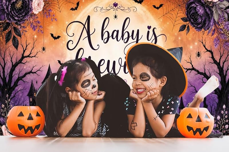Halloween Baby Shower Backdrop 10x8ft Purple Spooky Cauldron & Moon Variation of THIS listing