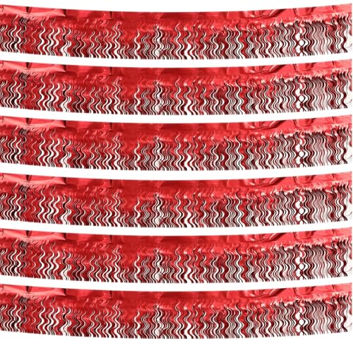 Red Metallic Foil Fringe Banner for Party Backdrops - Wavy Tinsel Garland for Weddings & Celebrations