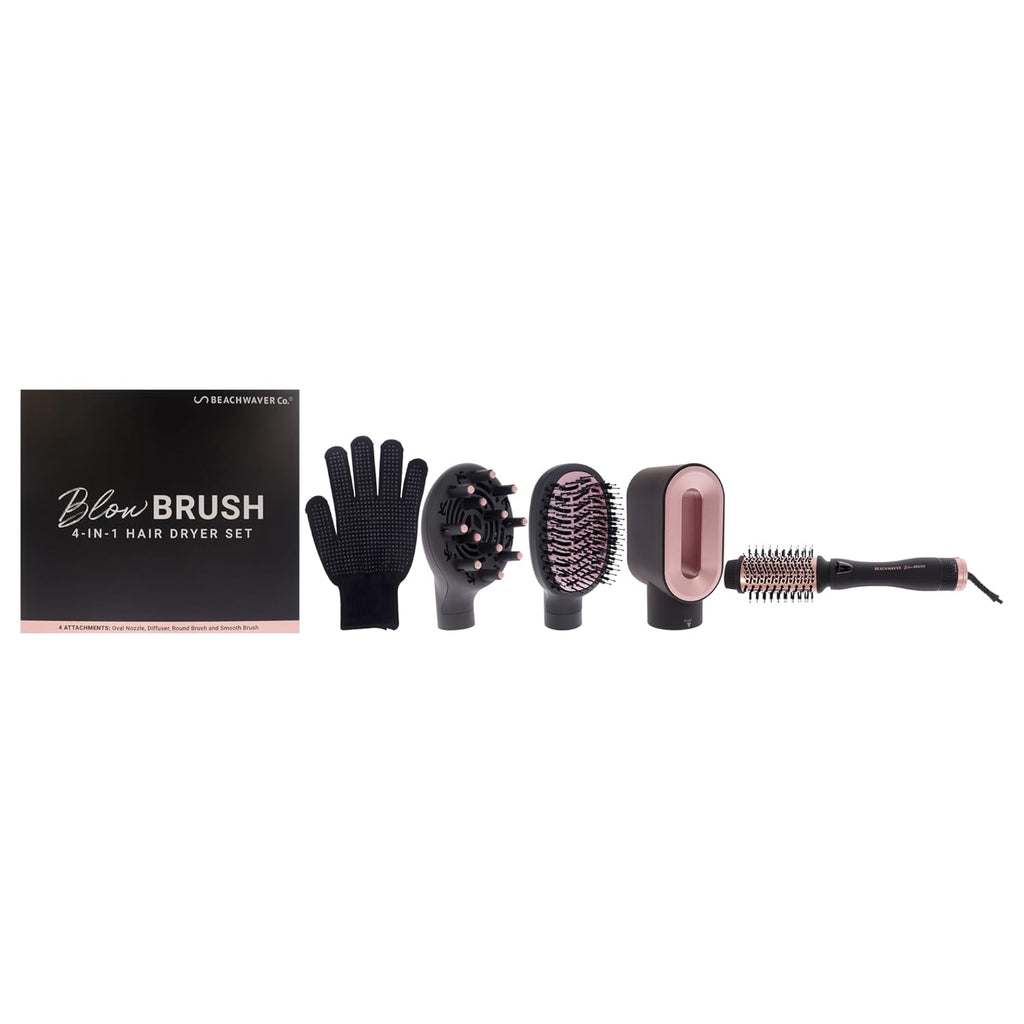Beachwaver Co. Blow Brush - Midnight Rose | Versatile Blow-Dry Brush for All Hair Types | 2 Speeds, 4 Heat Settings, 4 Attachments