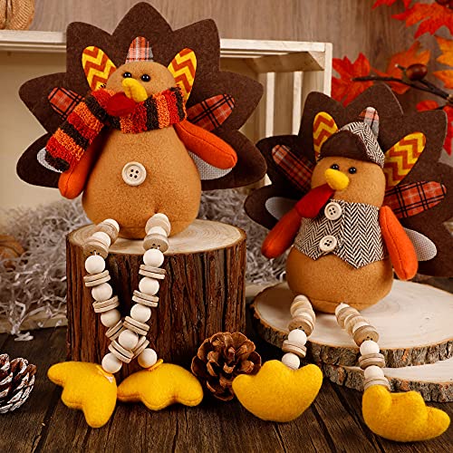Thanksgiving Tabletop Turkey Couple Decor - 2 Pack Fall Harvest Figurines
