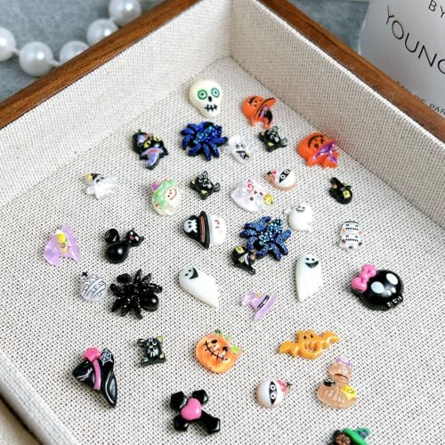 Halloween Nail Charms Set with Ghost Pumpkin Spider Web Rhinestones - Style06
