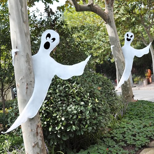 Cute Ghost Halloween Tree Wrap Decor - 2 Pcs Flying Ghosts for Outdoors & Yard