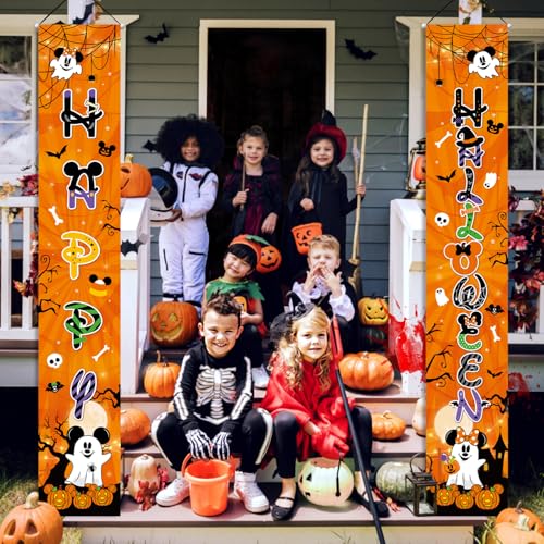 2-Pack Halloween Porch Sign Banner Set - Ghost Jack-o-Lanterns & Spiders